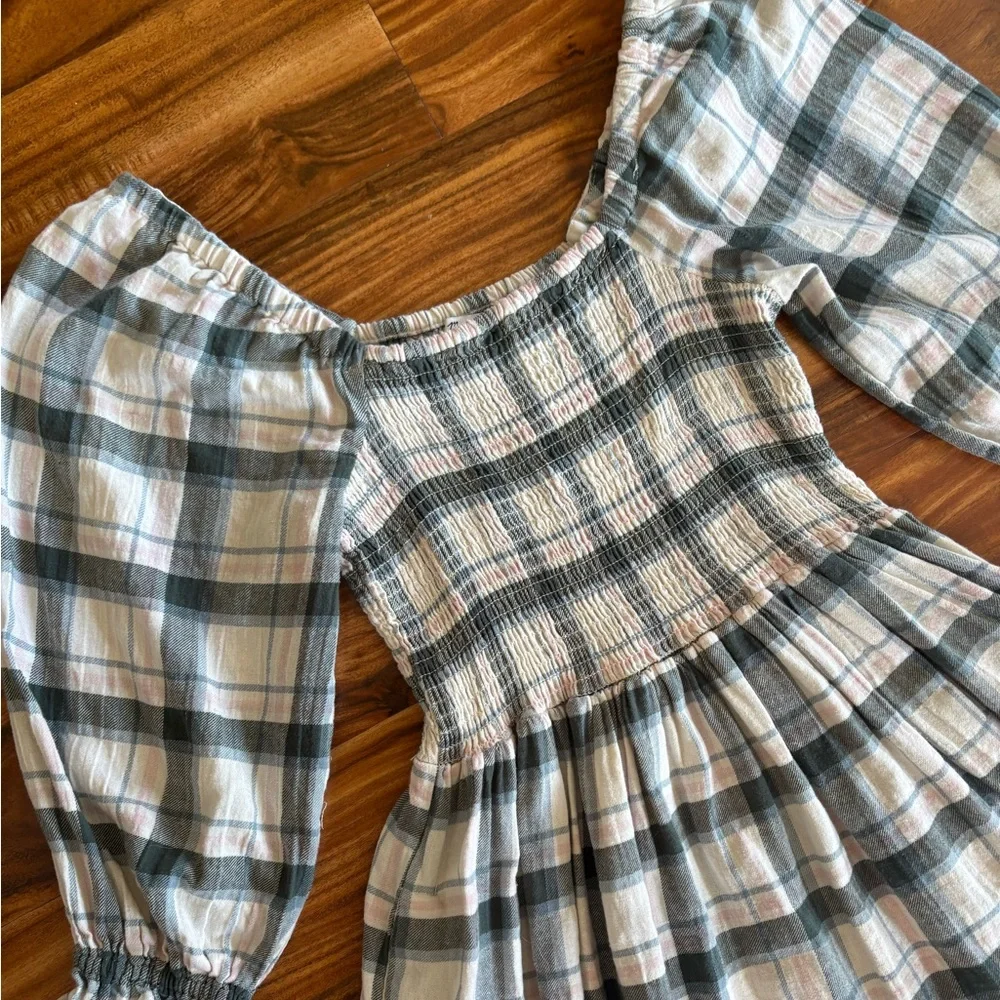 Madewell Women’s Lucie Elbow-Sleeve Smocked Mini Dress in Lebaum Plaid Small S - Picture 7 of 11